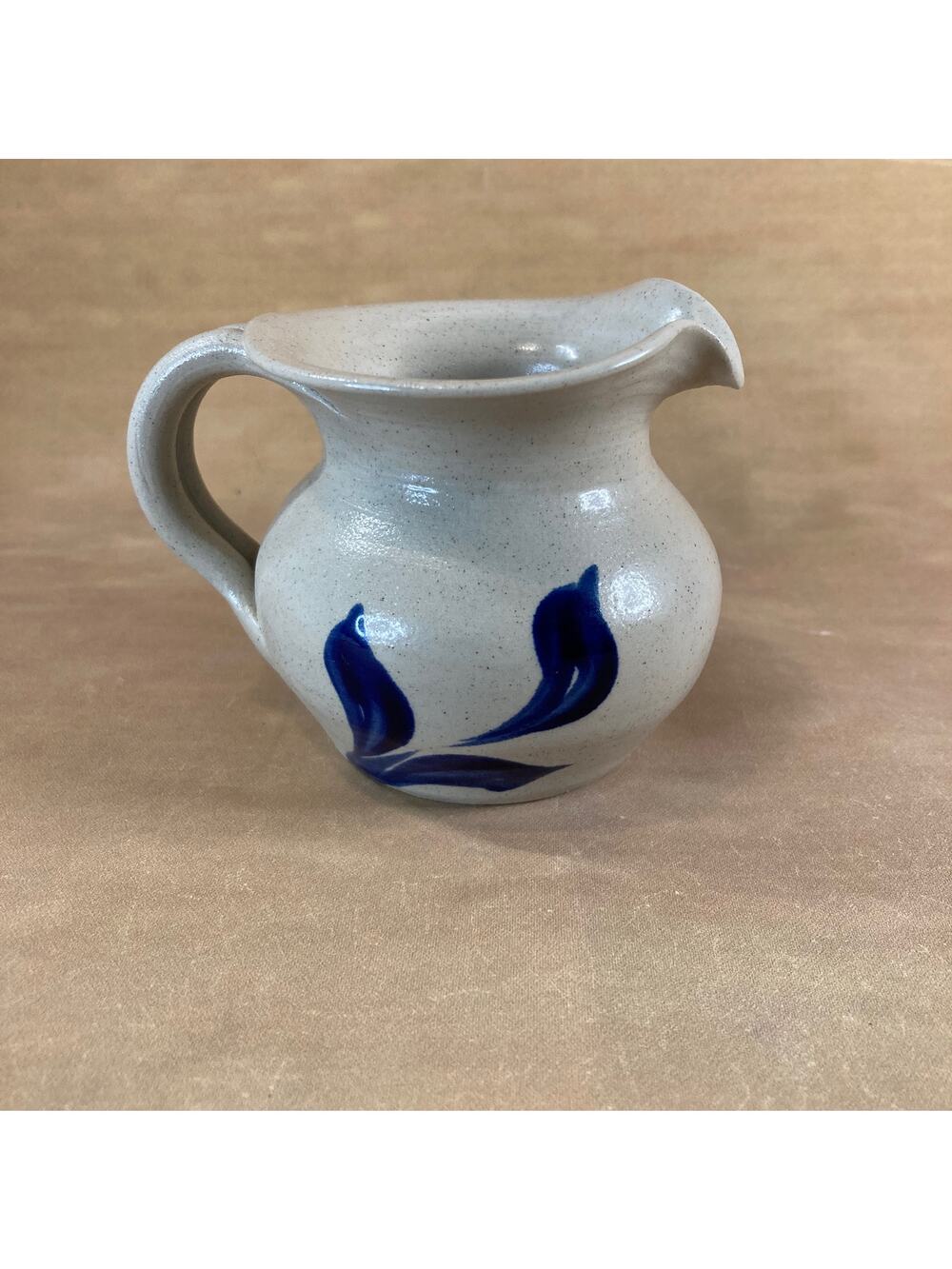 Vintage Williamsburg Pottery Salt Glaze Mini Pitcher Creamer Cobalt Blue Leaves